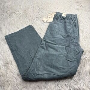 NWT Muji Women's L Corduroy Easy Straight Pants Smoky Green Pull On Casual